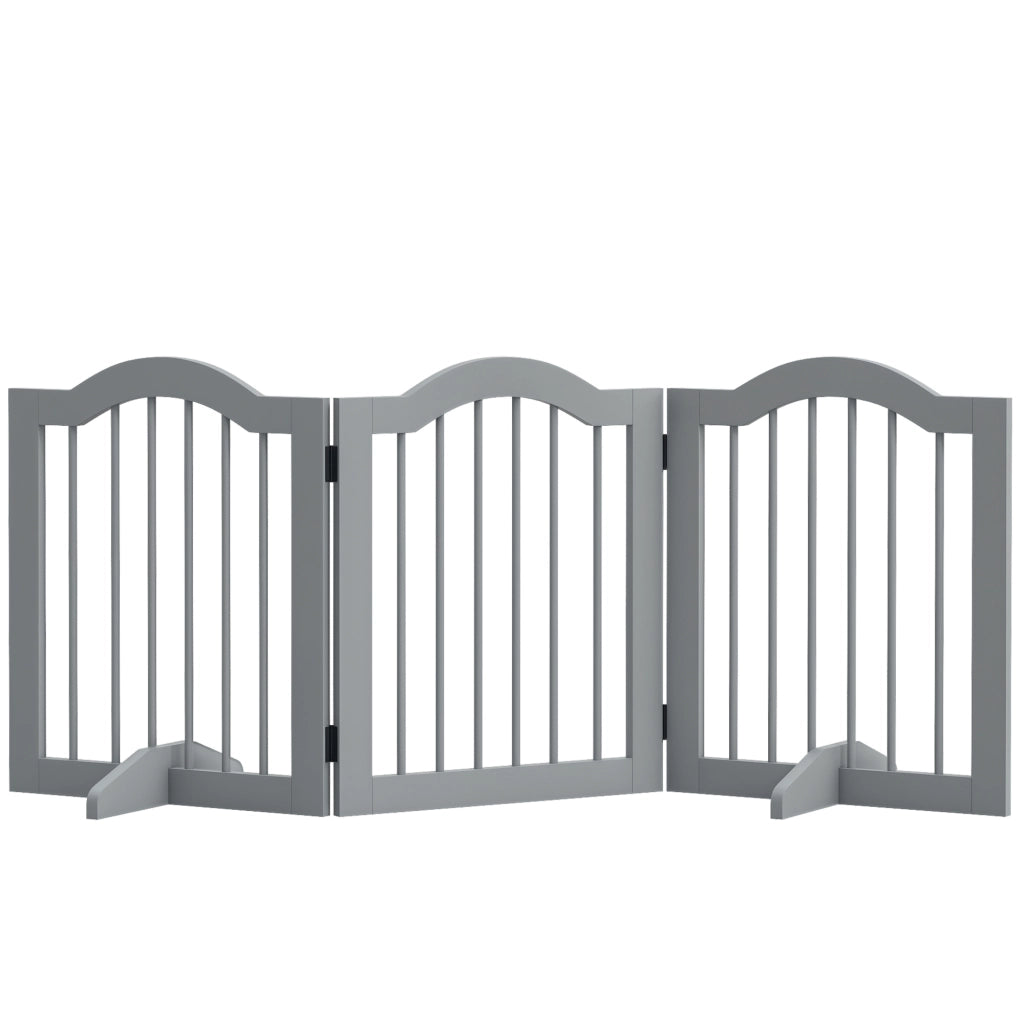 Cancello per Cani 3 Pezzi Pieghevole con Porta ¨C Zephmum ¨C 154.5x61 cm Grigio Chiaro