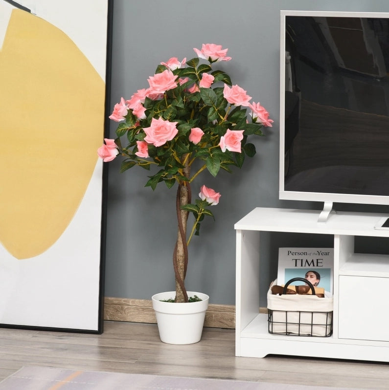 Camellia artificiale in PE alta 90 cm con vaso, decorazione per interni ed esterni