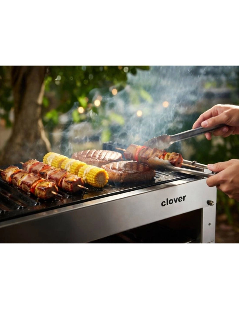 Barbecue a carbone con ruote, Struttura e Griglia in Acciaio Inox, 59 x 40,50 x 82 cm. CLOVER