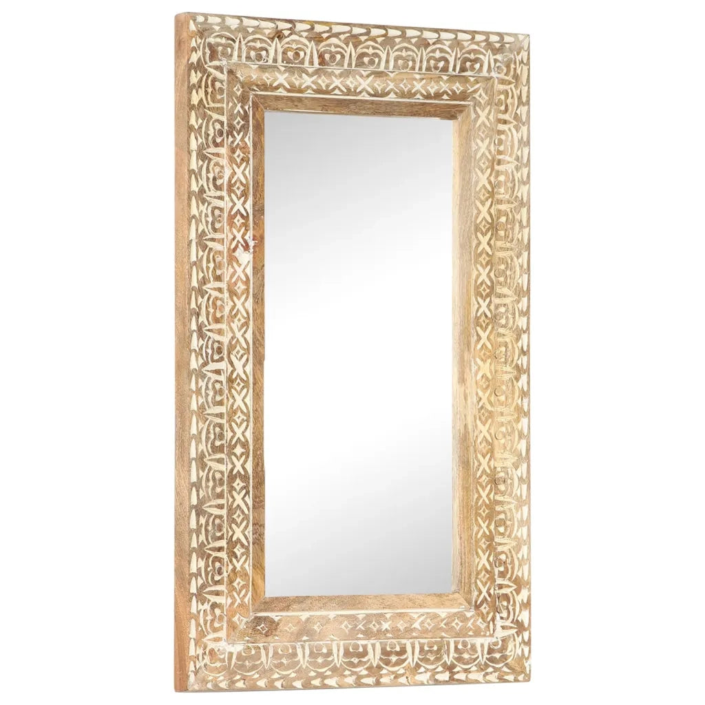 Specchio Intagliato a Mano 80x50x2,6 cm in Massello di Mango 321645