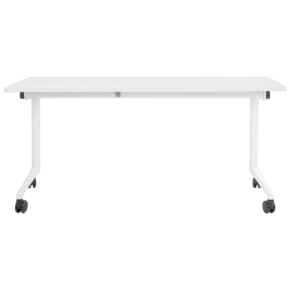 Scrivania rettangolare pieghevole con rotelle portatile con struttura in metallo bianco 160 x 60 cm stile moderno