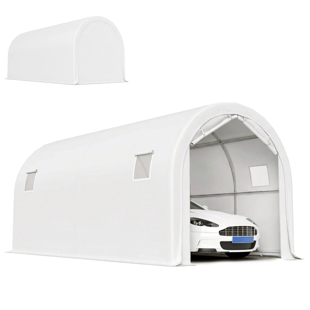 Garage Esterno per Auto 3x6 m ¨C zephmum ¨C Impermeabile Telaio in Acciaio Galvanizzato Bianco