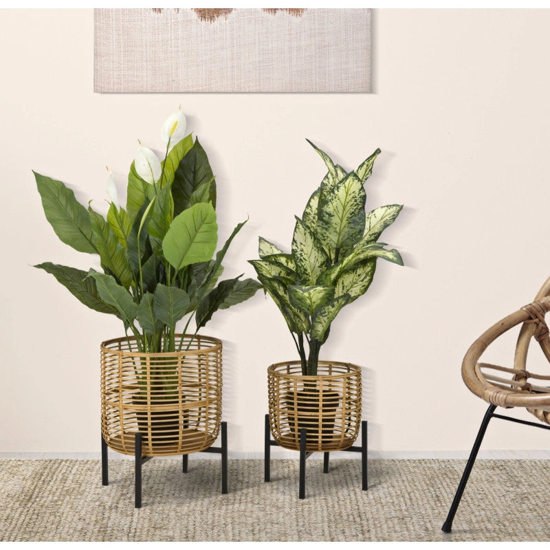 Porta Vasi Rattan Coppia cm ø 41x47-33x39