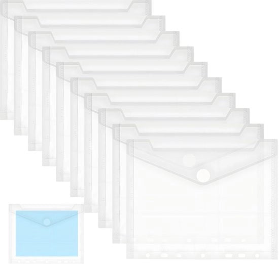 Documenti A5, 10 pezzi, fodere trasparenti A5, cartellini per documenti, mappe per archiviazione documenti, cartellini trasparenti con chiusura con adesivi per organizzazione dei documenti