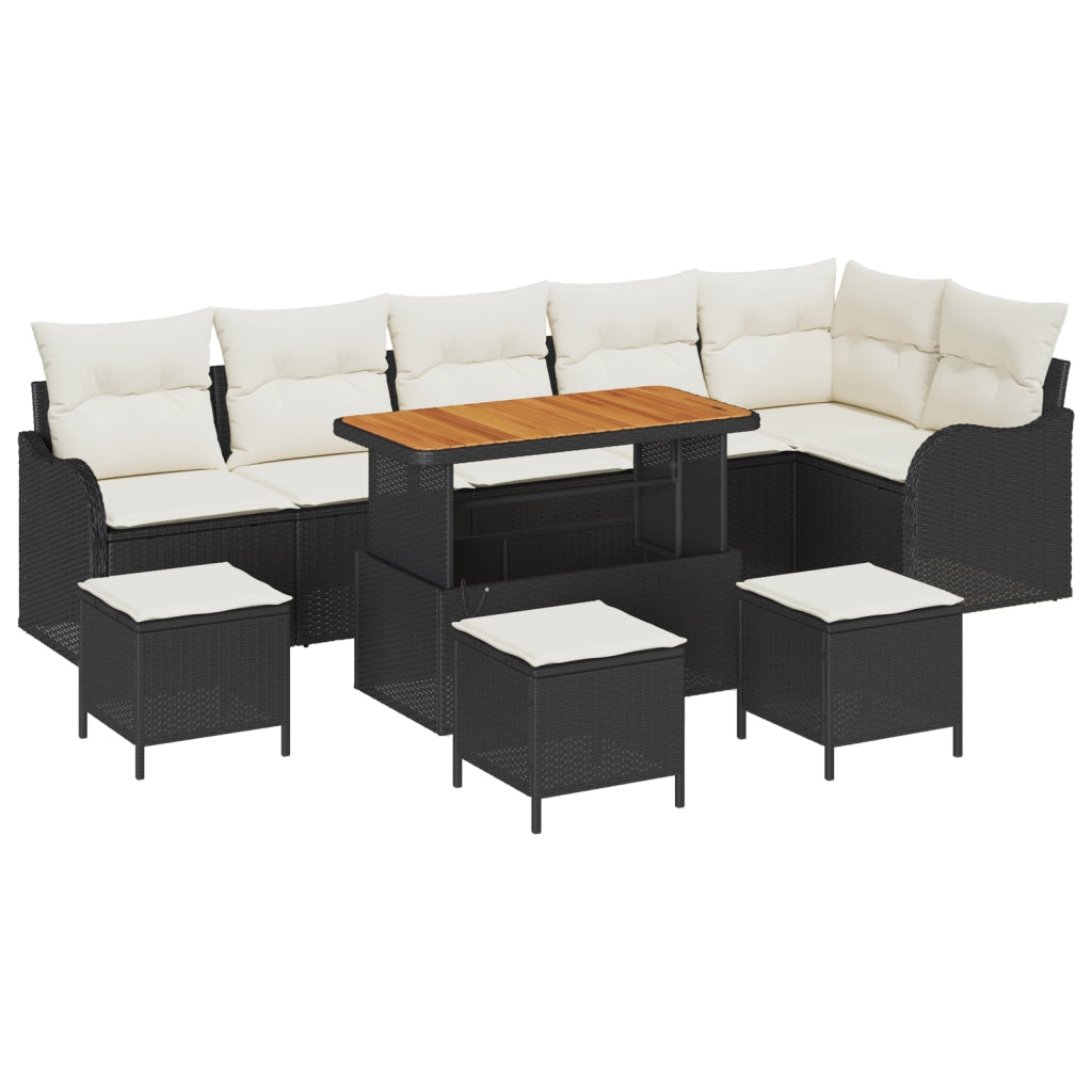 Set di Divano da Giardino con Cuscini  10 Pezzi Rattan Sintetico Nero Acacia