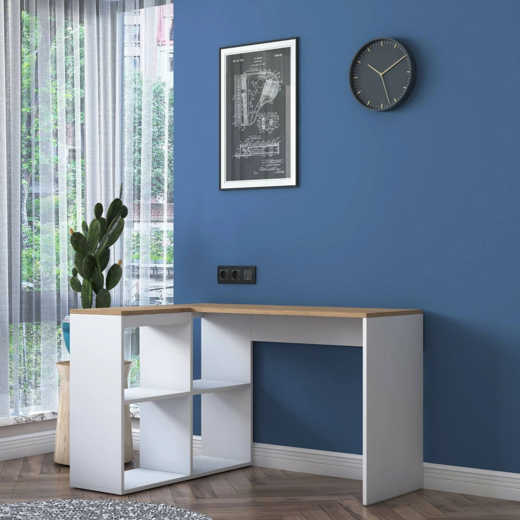 Montone, Scrivania Angolare, 50x120x74.8h cm Bianco