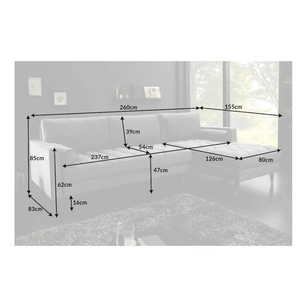Divano ad angolo KOLIRI grigio - 4 posti - Angolo destro - Divano design in velluto e legno massiccio
