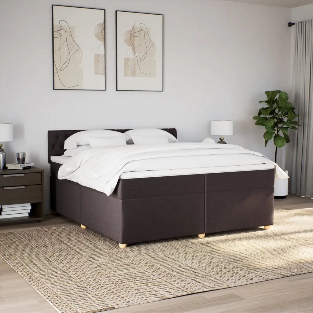 Giroletto a Molle con Materasso Marrone Scuro 200x200cm Tessuto