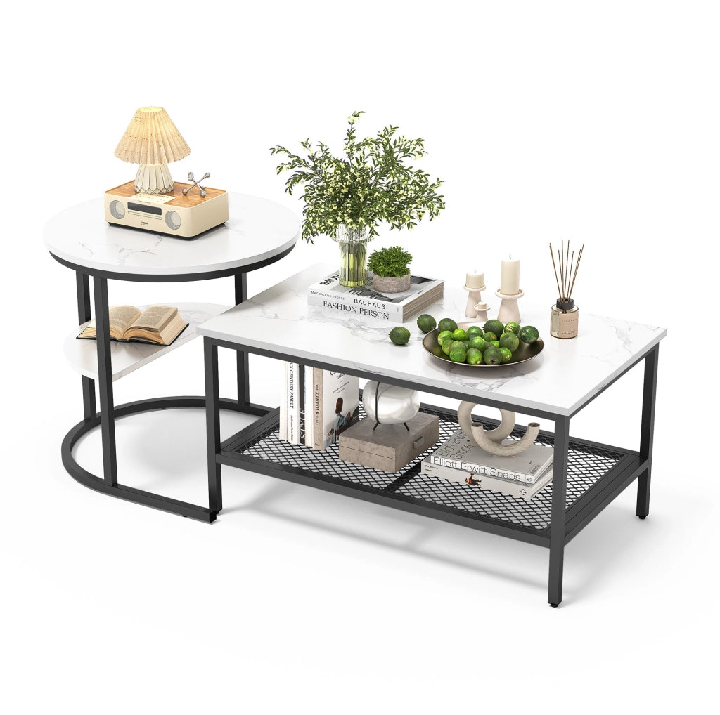 Set di tavolini da salotto; impilabile con vano portaoggetti; legno e acciaio inox; nero