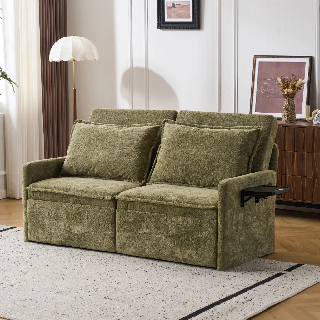 Divano letto pieghevole con schienale regolabile a 5 posizioni, tasche laterali, porta USB e Type-C, in chenille verde