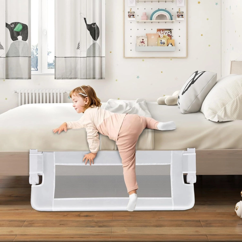 Sponda Letto per Bambini 105/120/150 cm, Barriera di Sicurezza per Neonati, Barriera Letto Pieghevole e Portatile, con Cinghia di Sicurezza (Bianco, 105 x 38 x 43 cm)