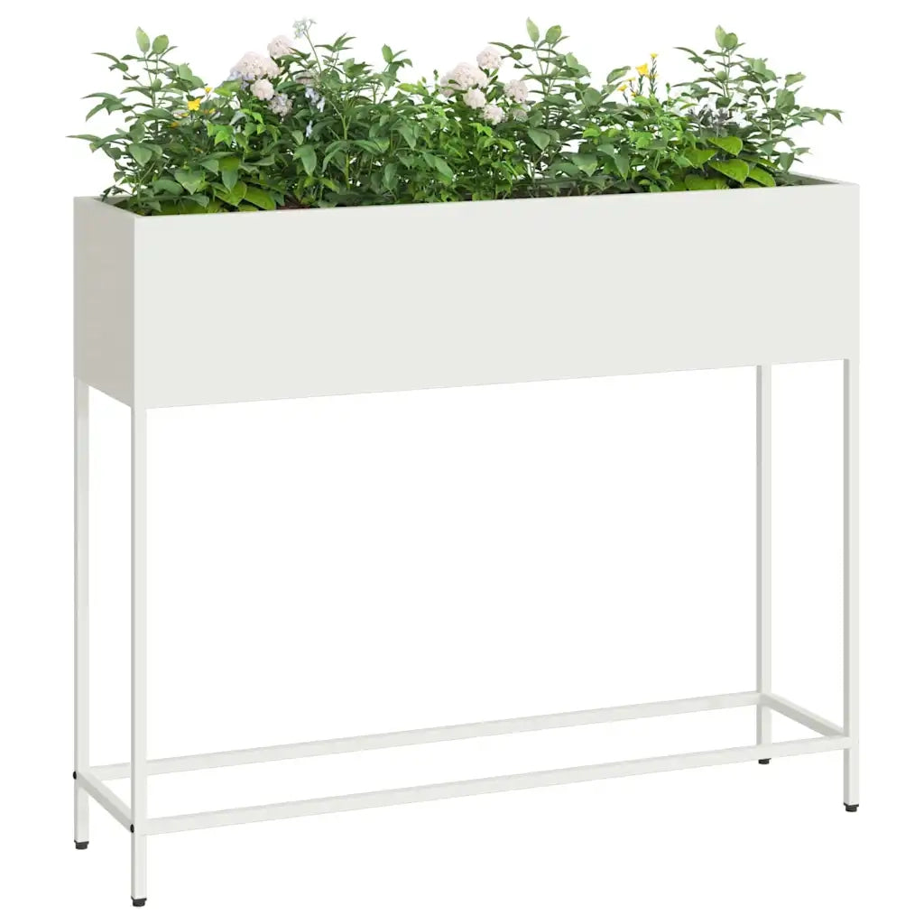 Vaso da giardino-Fioriera Esterno-Contenitore per Piante Rialzato Bianco 100 x 26 x 82 cm Acciaio