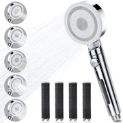 Douchekop con 4 filtri PP, economizzatore di acqua con funzione di arresto e 5 tipi di getto, doccia a muro per uso universale, doccia a mano per adulti, bambini e animali domestici (acciaio inox)