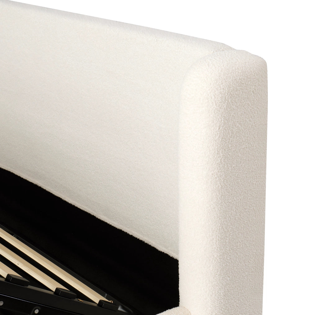 Letto imbottito 160x200 cm con contenitore idraulico e rivestimento boucl¨¦ beige