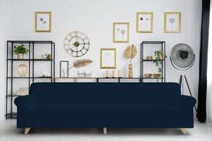 Copridivano Elasticizzato 4 Posti in Poliestere Blu Scuro