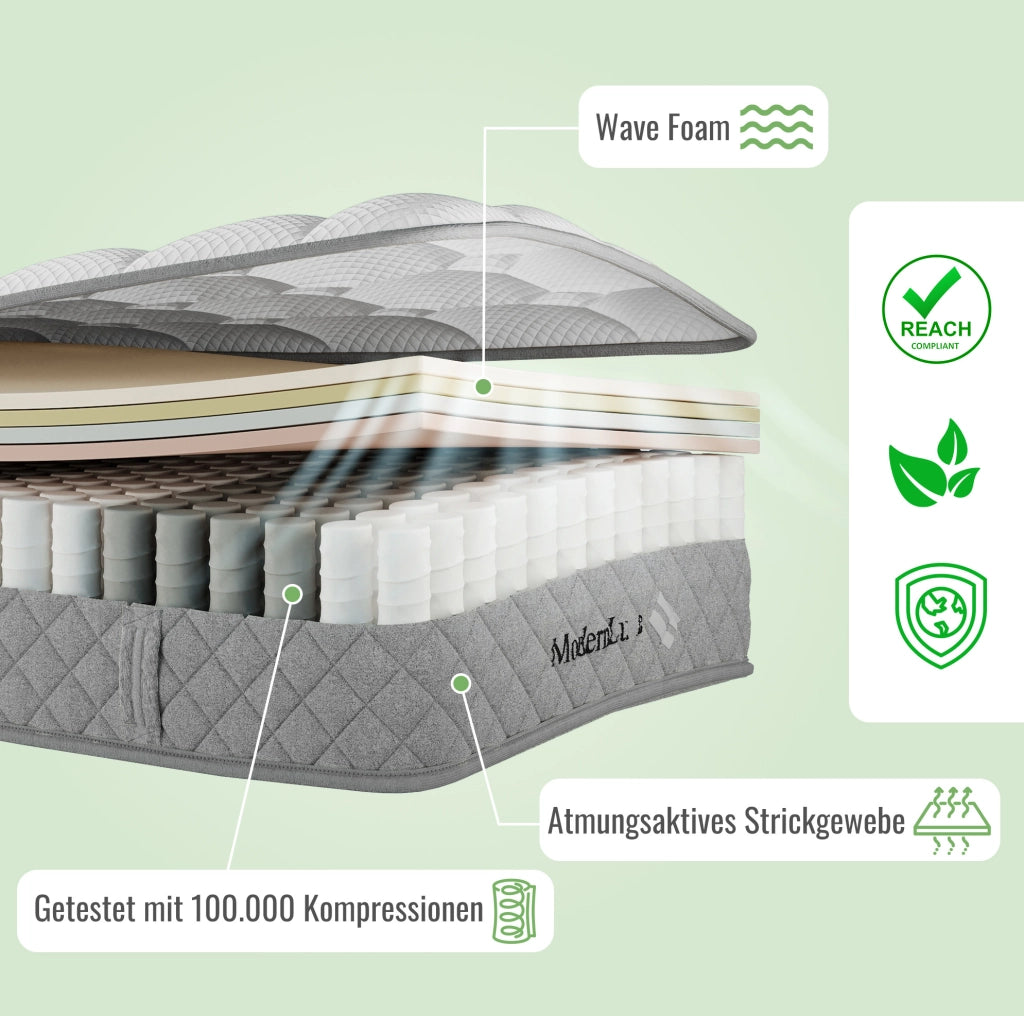Letto singolo 90x200 cm bianco con materasso, LED, USB e cassetti