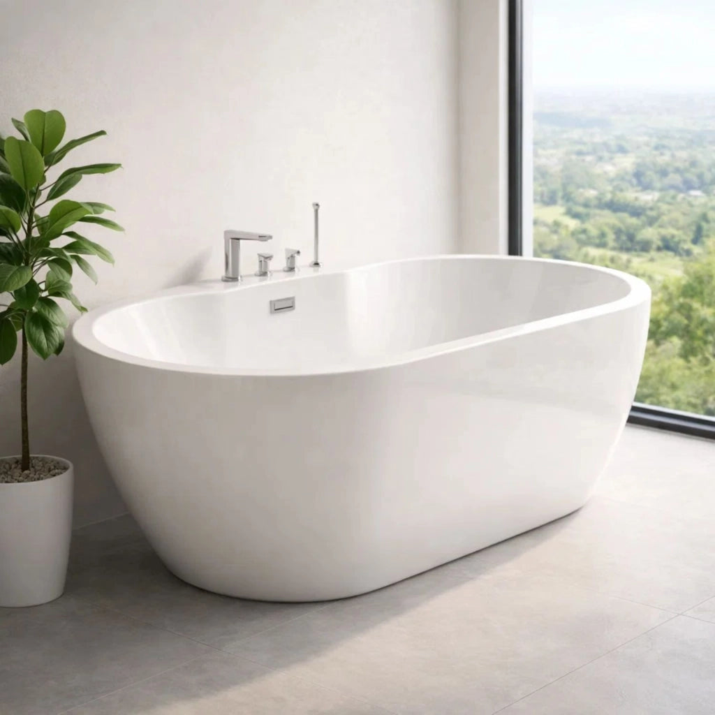 Vasca da bagno free standing ovale acrilico bianco lucido 3 misure h 60 cm *** misure 160x80x60 cm, confezione 1