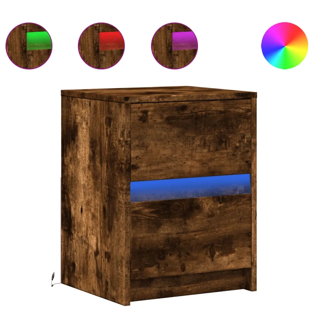 Comodini con Luci LED 2pz Rovere Fumo in Legno Multistrato
