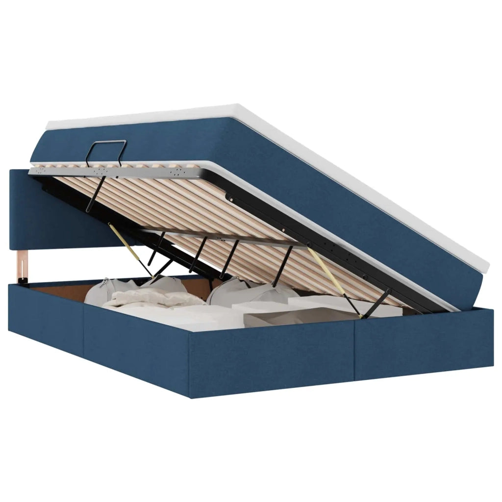 Letto con contenitore e materasso con testiera Blu 140 x 200 cm
