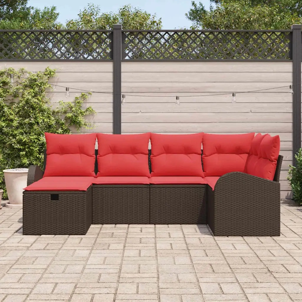 Set Divano da Giardino con cuscino 6 pcs Marrone polyrattan