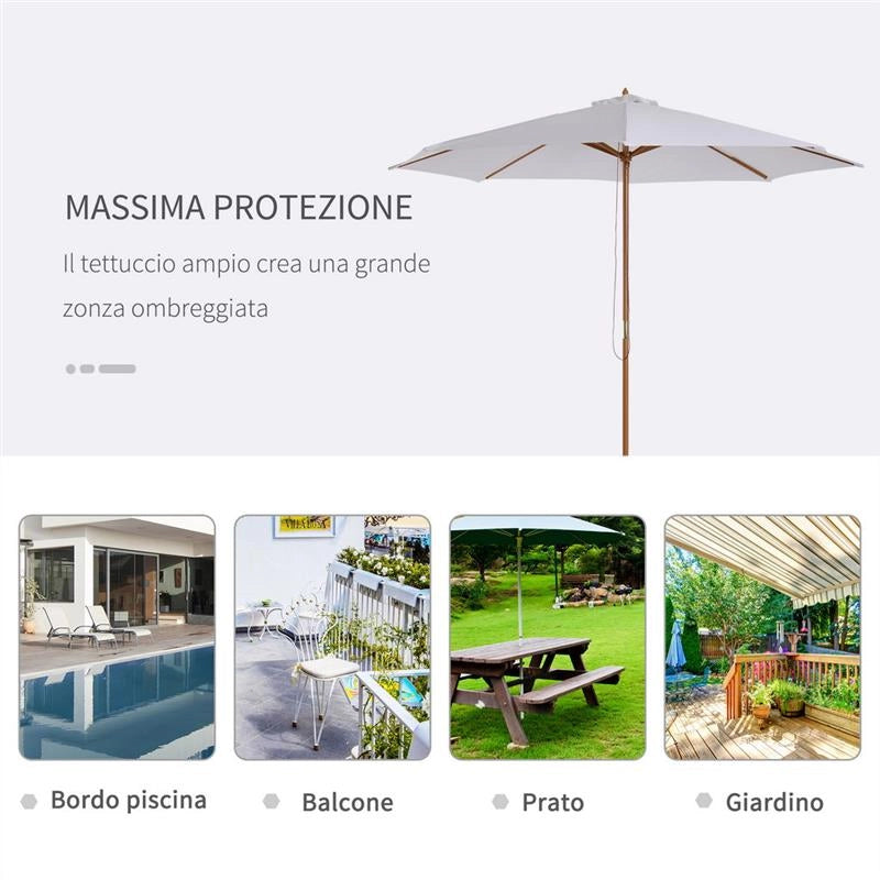 OMBRELLONE DA GIARDINO DIAMETRO 3 M IN LEGNO BIANCO