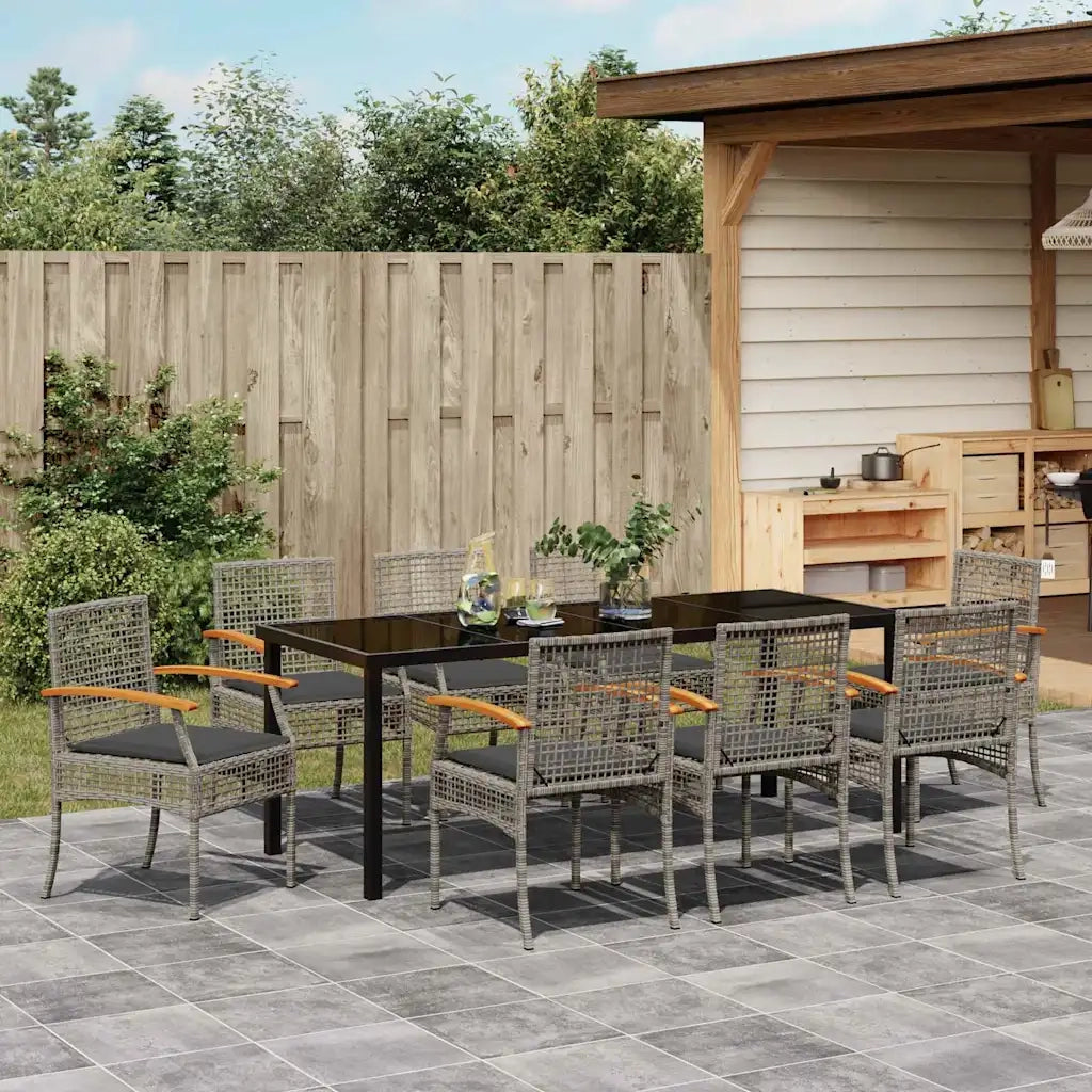 Set da Pranzo per Giardino 9 pcs Grigio e Nero Rattan 3380826