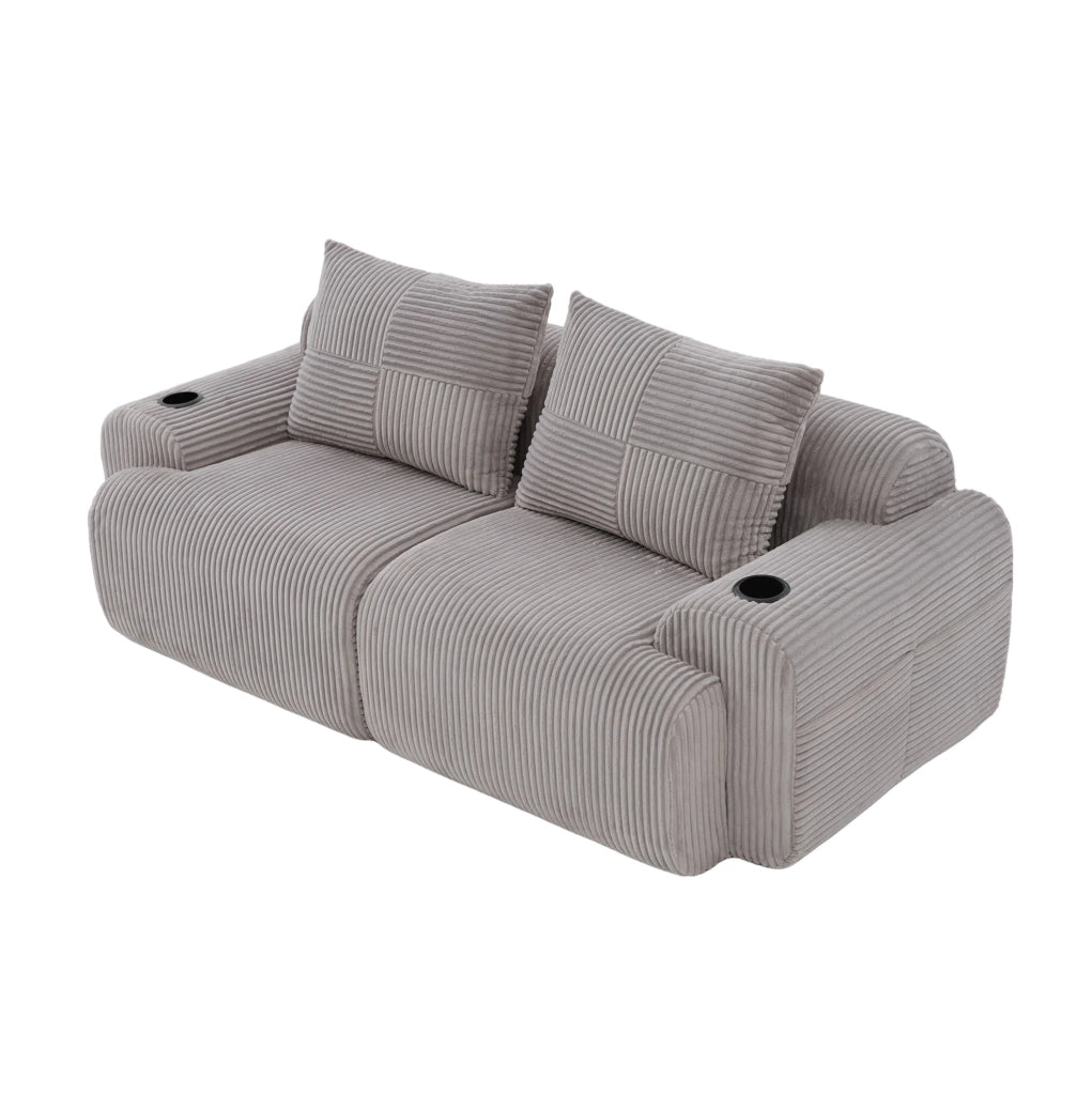 DIVANO Modulare 2 posti 200x99x80 cm in corduroy grigio chiaro con portalbicchiere