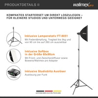 Newcomer 300 Set flash fotografico con potenza di 300 Ws, con radio a 2,4 GHz, softbox 60 x 90 cm e treppiedi per luci, per studio foto video