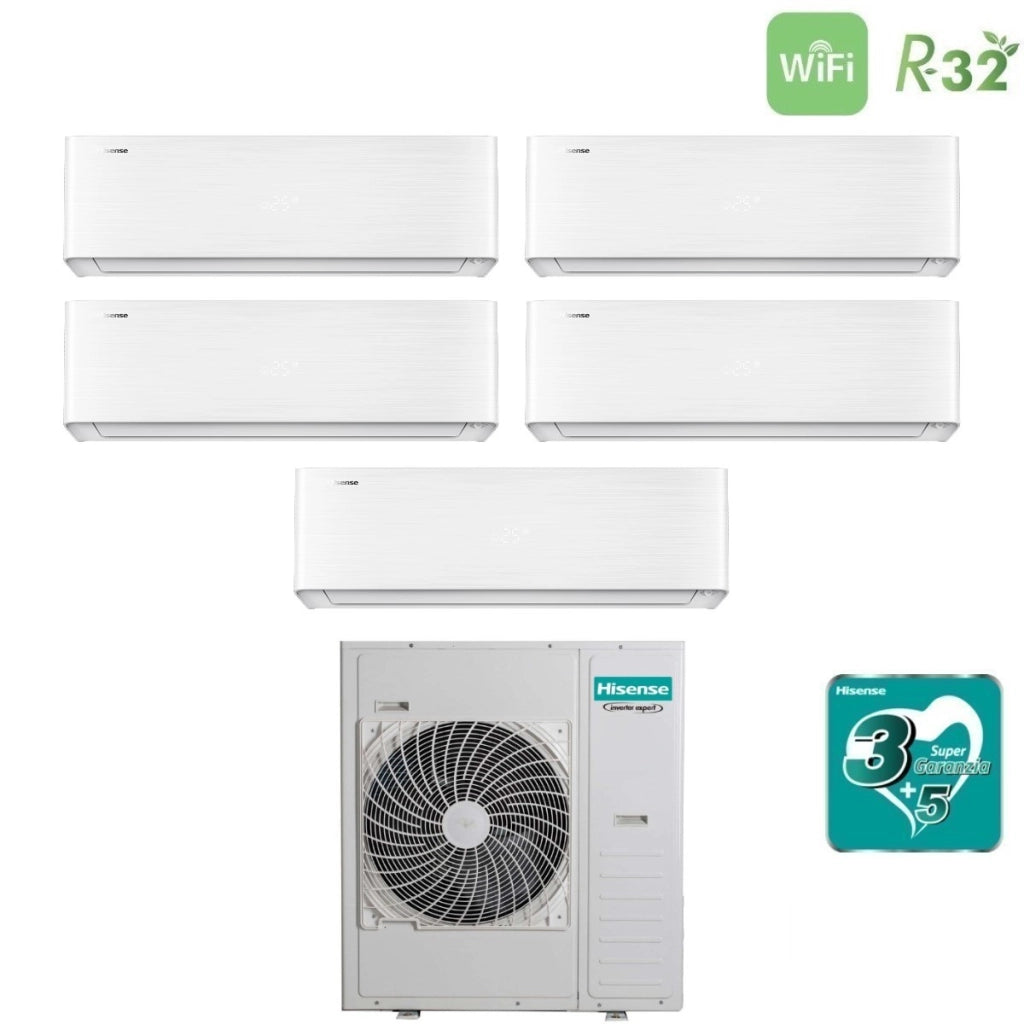 Climatizzatore Condizionatore Hisense Penta Split Inverter serie ENERGY PRO X 9+9+9+9+9 con 5AMW125U4RTA R-32 Wi-Fi Integrato 9000+9000+9000+9000+9000