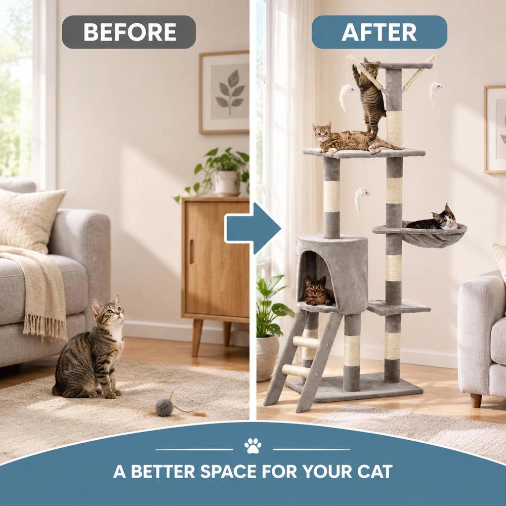 Cat Scratching Post With Sisal Posts, 138 Cm, Grey