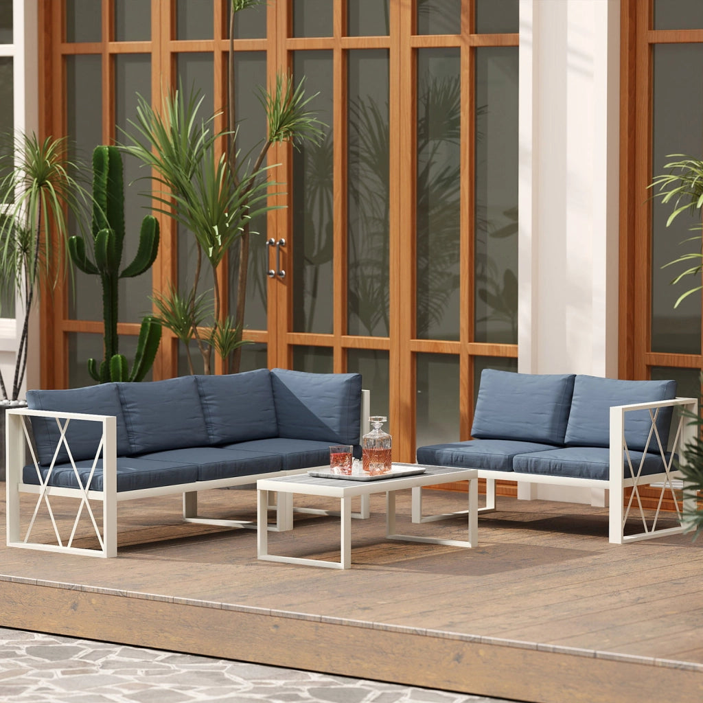 Set Salotto da Giardino Angolare Poltrona Reclinabile 2 Divanetti con Cuscini e Tavolino Grigio