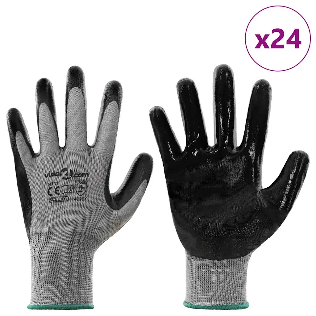 Guanti da Lavoro 24 pcs Grigio e Nero 11 / XXL Poliestere 42020709
