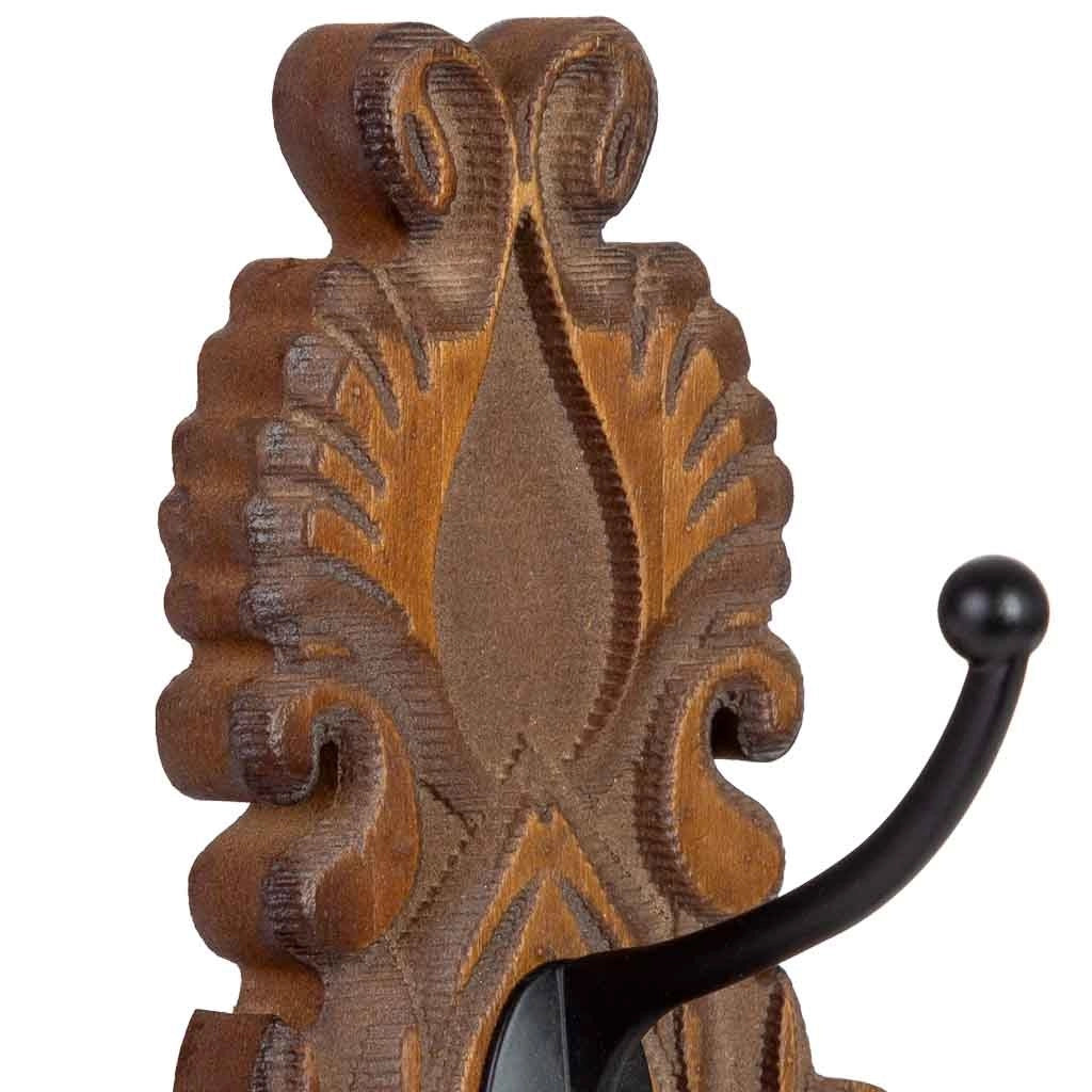 Appendiabiti da parete in legno intagliato marrone 11,5x8,5x20,5h cm