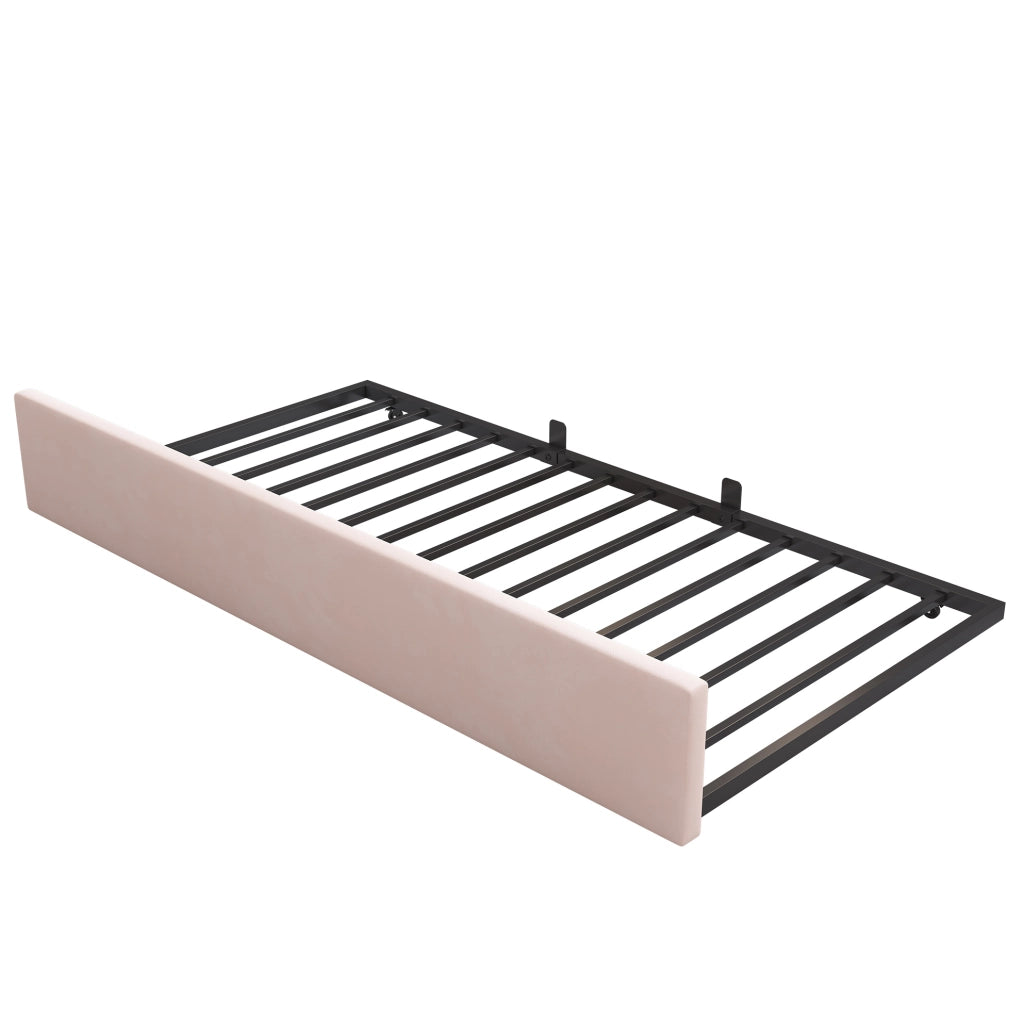 Divano letto 90x200 cm; rete estraibile; design a griglia; velluto; rosa (Senza materasso)