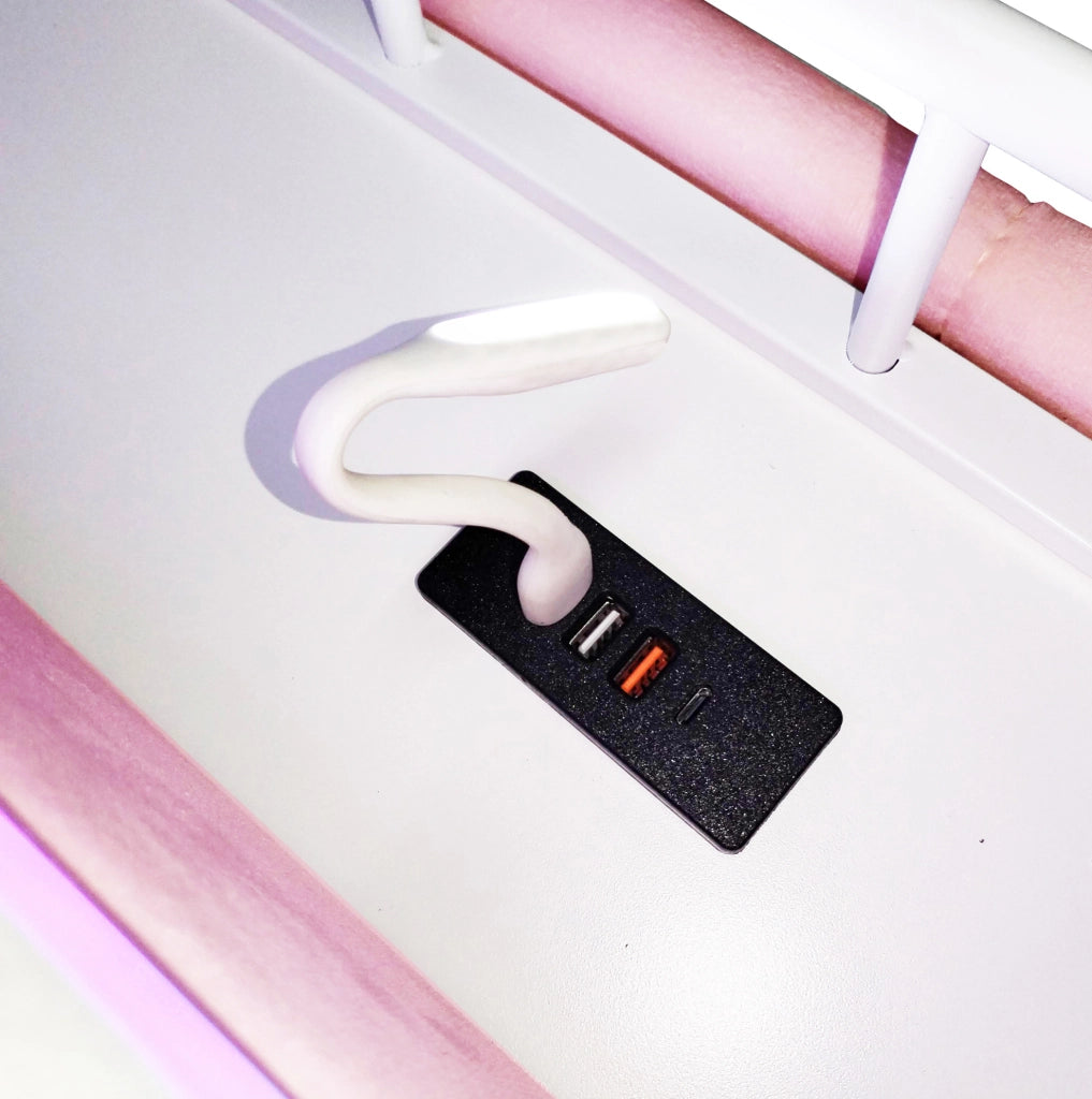 Letto imbottito per bambini 90x200 cm con LED; USB e contenitore idraulico; velluto rosa