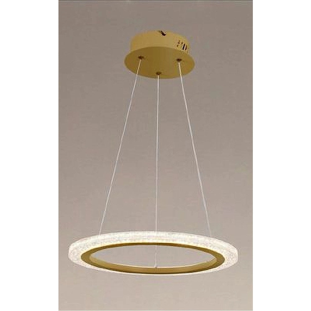 Trade Shop - Lampadario A Sospensione Led 24 Watt Cerchio Anello Effetto Cristallo Oro 31913 -