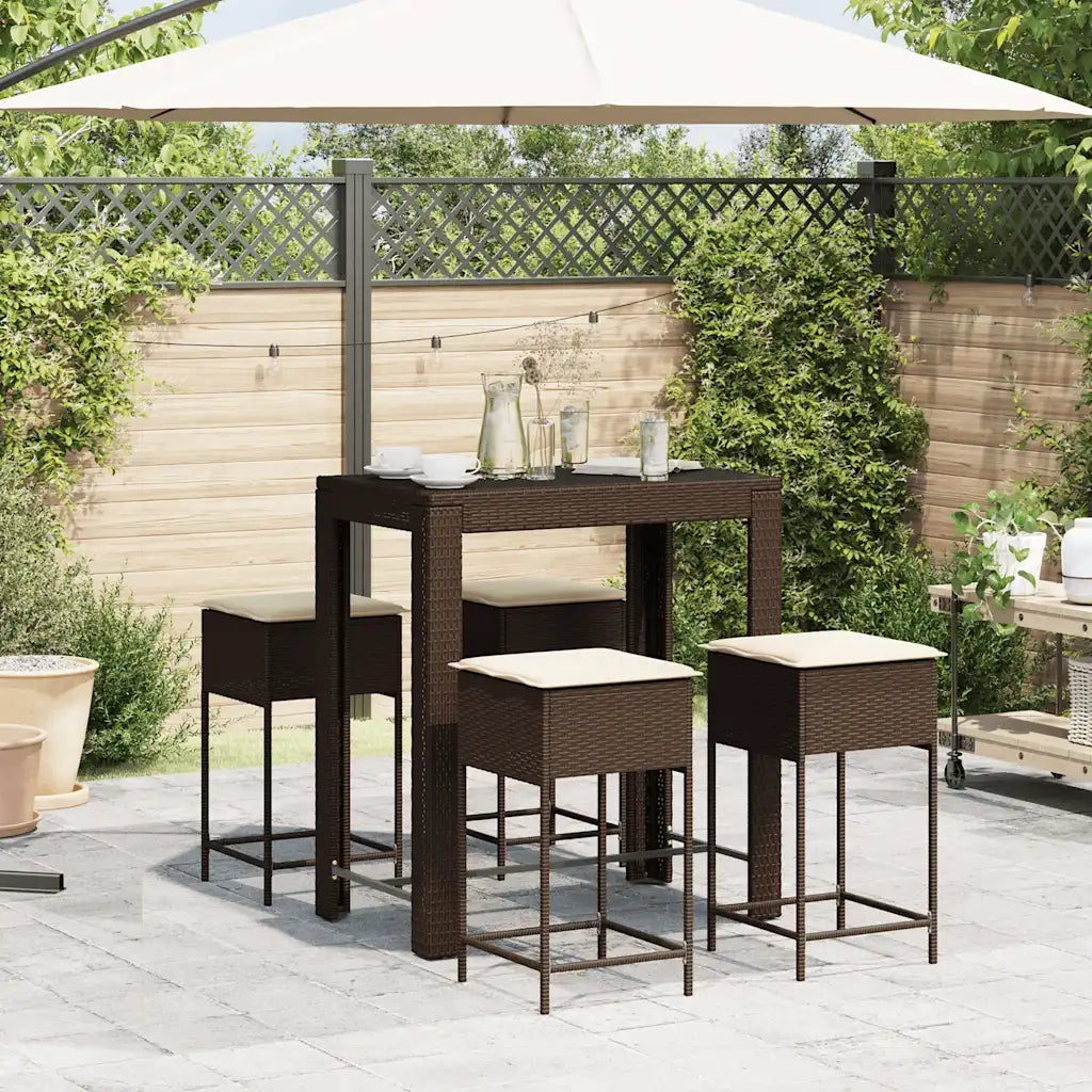 Set Bar da Giardino 5 pz con Cuscini in Polyrattan Marrone 3261452