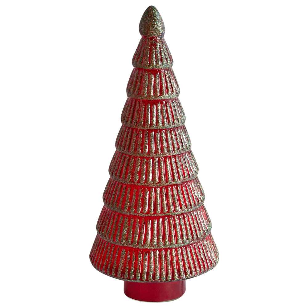 Set di 2 statuine decorative Alberi di Natale in vetro verde e rosso Decorazione festiva Fatte a mano 2 diverse dimensioni