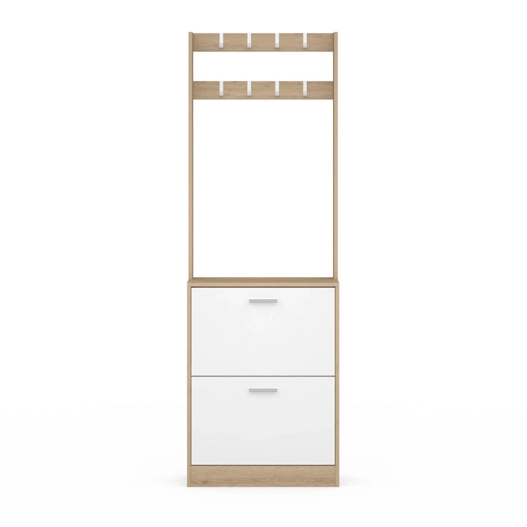 IDMarket - Scarpiera KLARK a 2 ante con effetto legno e bianco