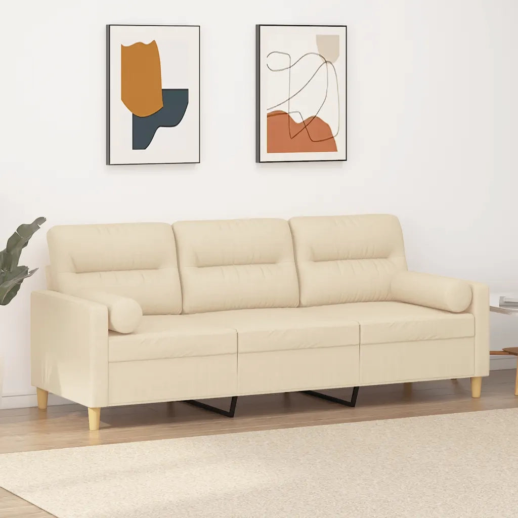 Divano | Divano da soggiorno | Sofa a 3 Posti con Cuscini Crema 180 cm in Tessuto