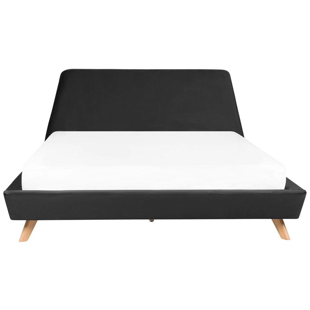 Struttura del letto in velluto Nero con gambe in legno chiaro 180 x 200 cm retrò