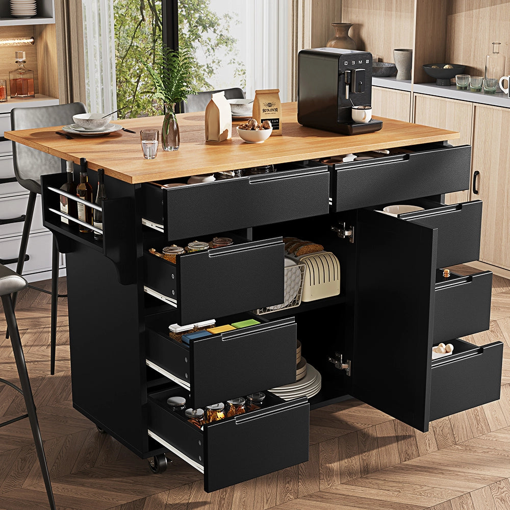 Isola cucina - Xylo - estensibile rotelle 8 cassetti nero