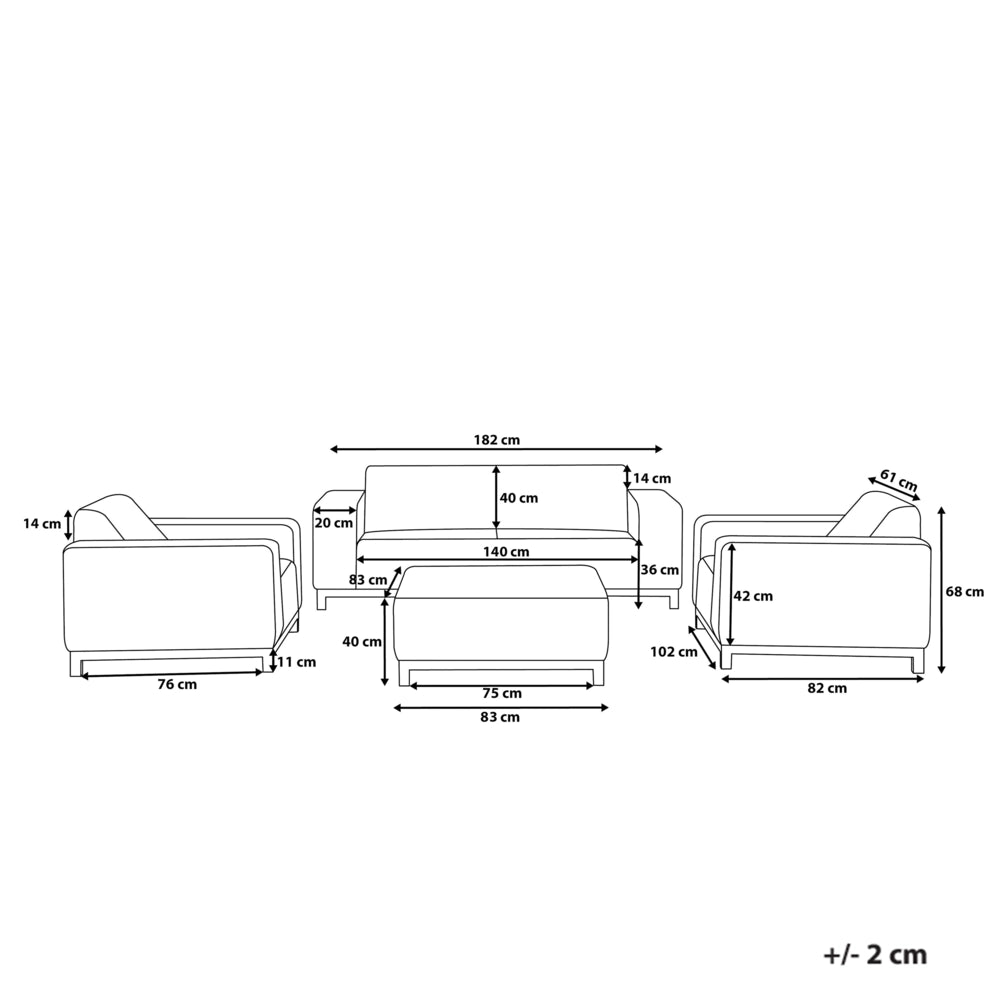 Set divano da giardino rivestimento in tessuto grigio gambe in alluminio bianco con ottomana 5 posti resistente agli agenti atmosferici