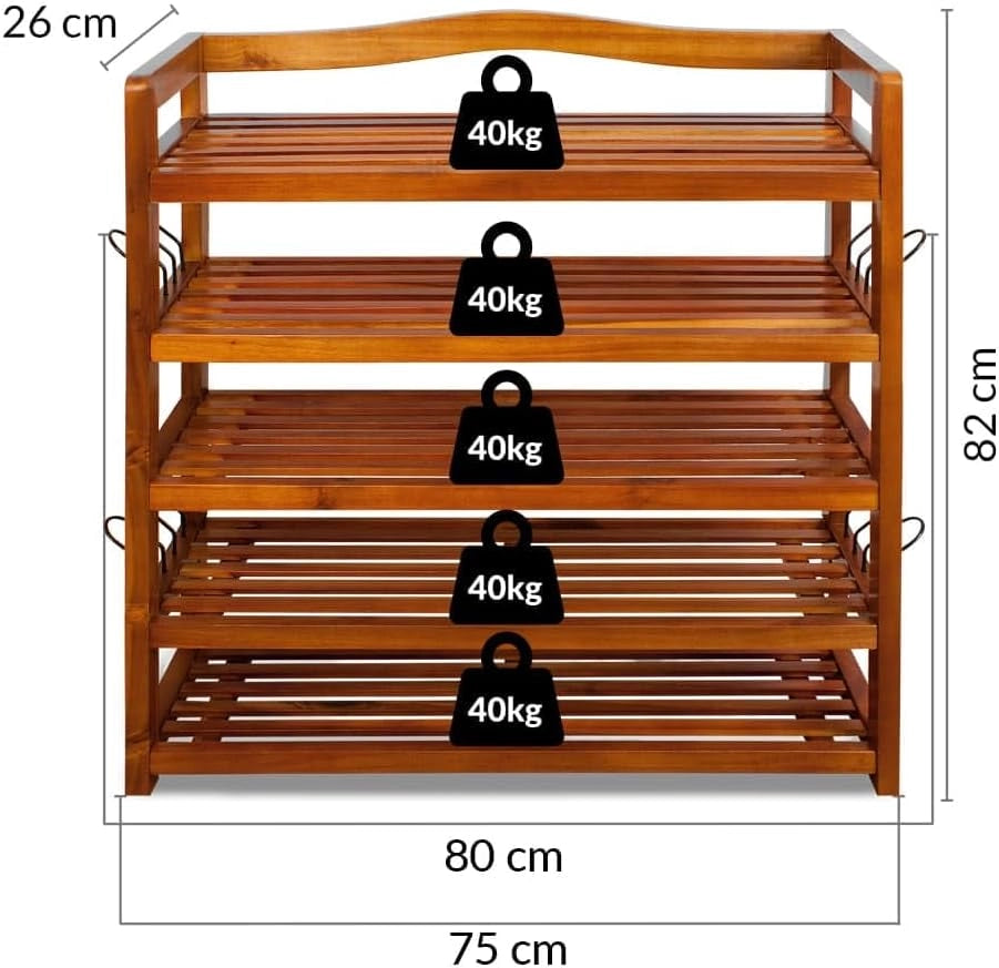 ® Scarpiera Legno Certificato Acacia FSC® 5 Ripiani 80x26x82cm Salvaspazio Corridoio Portascarpe Scaffale Marrone