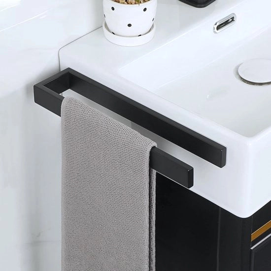 Supporto per asciugamani adesivo, Montaggio a parete, 30CM Nero, Acciaio inossidabile, Senza perforazione, Ideale per bagno e cucina, Anello per asciugamani, Duraturo e stile.