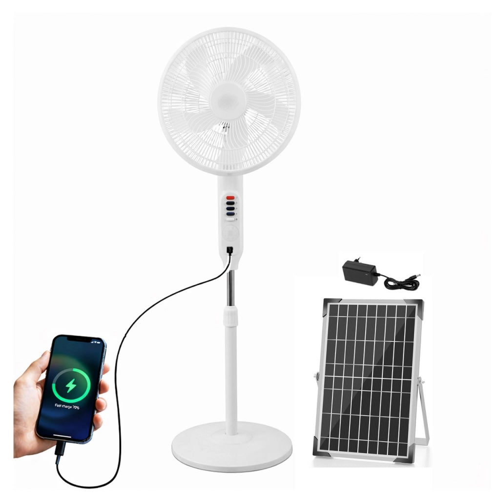 Ventilatore a Piantana oscillante con Luce LED con pannello solare, funziona senza corrente