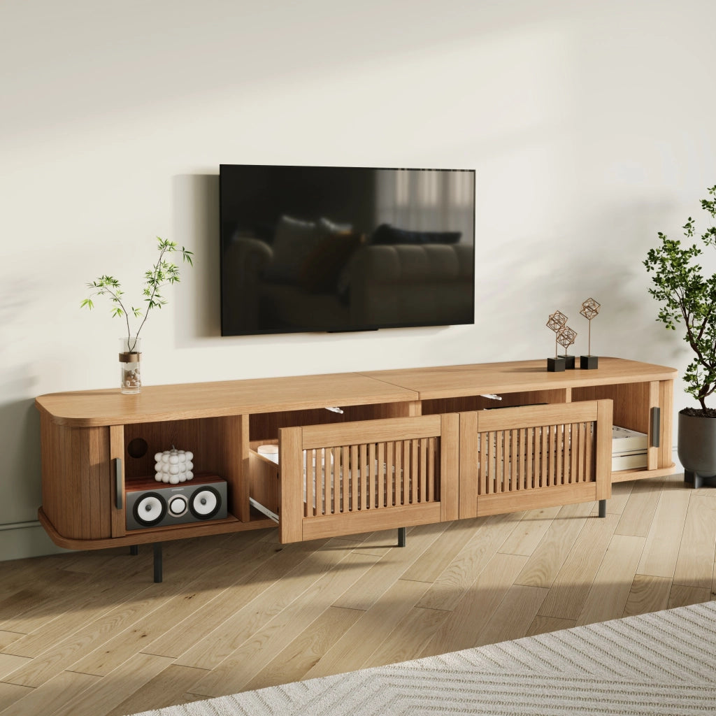 Mobile TV con LED APP 180 cm; angoli arrotondati; in MDF e PB; naturale