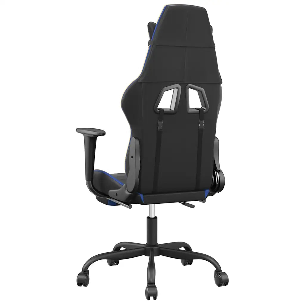 Sedia da Gaming | Sedia da e-sports Massaggiante Poggiapiedi Nero e Blu Similpelle