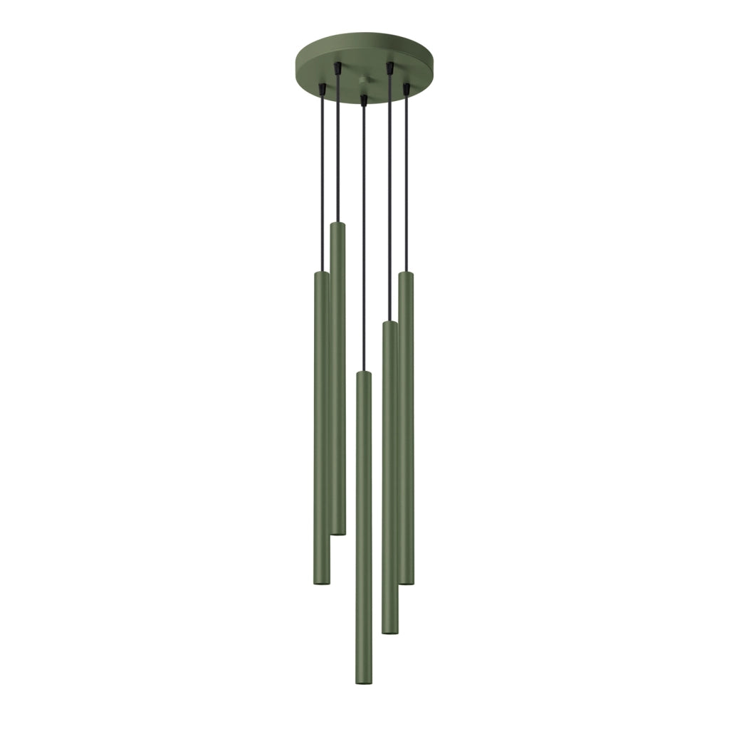 Lampada a sospensione moderna in acciaio a 5 lampadine color verde oliva Pastelo