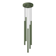 Lampada a sospensione moderna in acciaio a 5 lampadine color verde oliva Pastelo